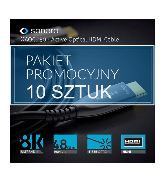 PureLink Sonero XAOC250-100 pakiet 10 sztuk kabel światłowodowy Hybrid HDMI 2.1 8K 48Gbps 10,0m